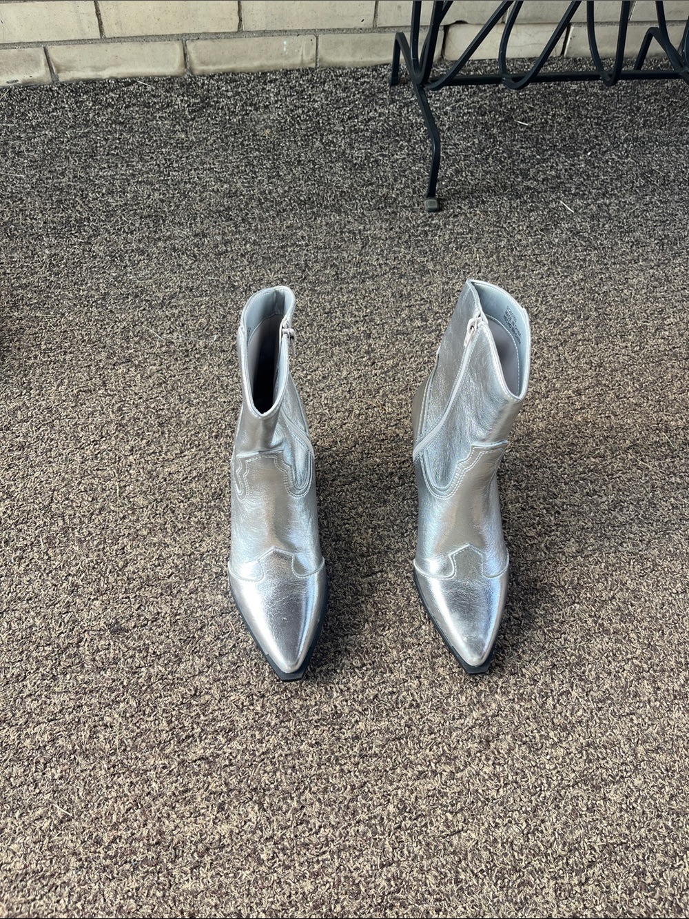 Metallic Silver Pointed-Toe Women's Ankle Boots